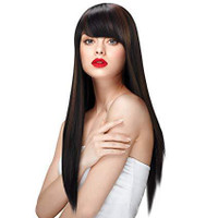 Natural Long Silky Straight Wig with Bangs for Women, Synthetic