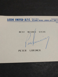 Peter Lorimer autographed Leeds United notecard