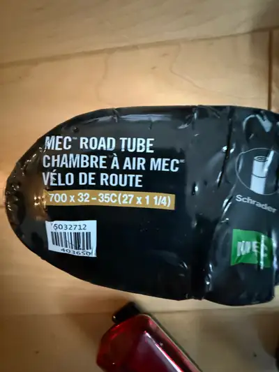Italia bicycle Seat, MEC Bike Tube, Front and Rear Bike Lights, View more