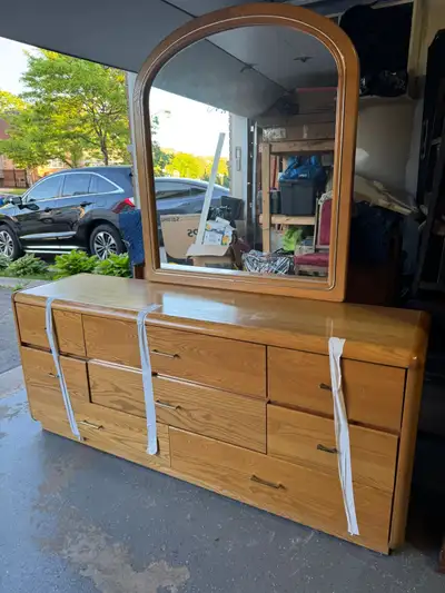 Complete Solid Wood Bedroom Set – Headboard, Dresser & Mirror I, View more
