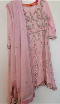 Fancy Pink Frock with trouser and duppatta 