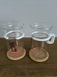 Bodum Bistro Glass Coffee Mugs, Monkey Design, Cork coasters and