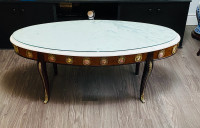 French Rocco Brass Ormulu Coffee Table Porcelain inserts