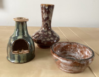 Trio of Small Pottery Treasures (Vase, Ashtray, Bowl)