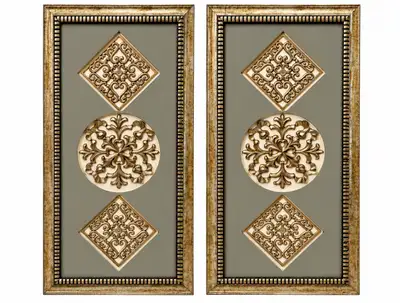 Set of 2 Large Ornate Gold Framed Wall Art Panels – 18” × 36”, View more
