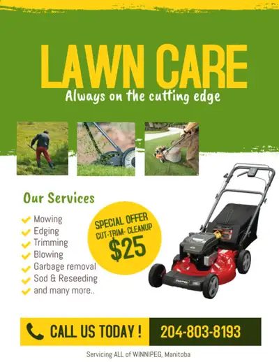 $25 Grass Cutting- Call 204-803-8193, View more