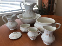 Antique La Belle China 7 Piece Wash Bowl and Pitcher Set