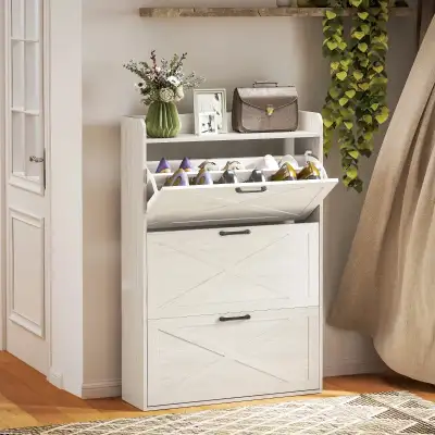 Narrow Shoe Storage Cabinet Farmhouse Shoe Cabinet with 3 Flip, View more