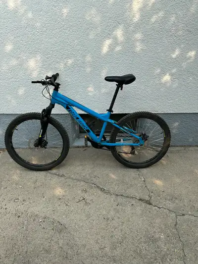 Blue Raleigh mountain bike. Bought new last year used for only for a few months. Gears are a bit tri...