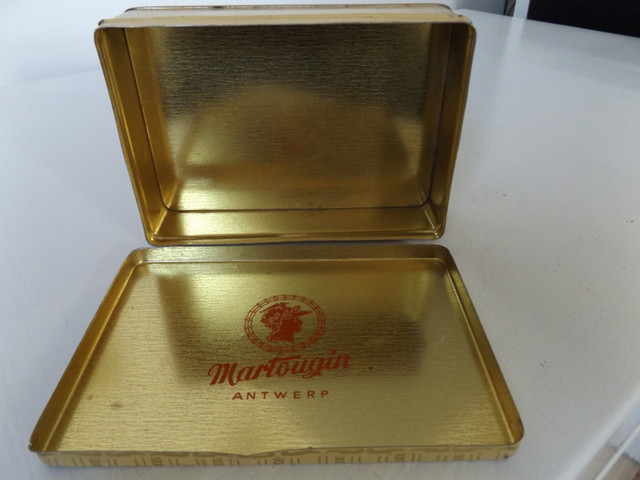 ORIGINAL VINTAGE ANTIQUE ANTWERP BELGIUM RECTANGULAR TEA TIN BOX in Arts & Collectibles in Oakville / Halton Region - Image 3