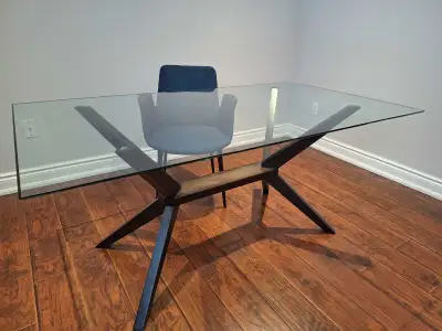 Cathy Glass top solid wood base dining table, View more