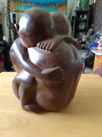 RARE Vintage Heavy Wood Carving Of Lovers Embracing