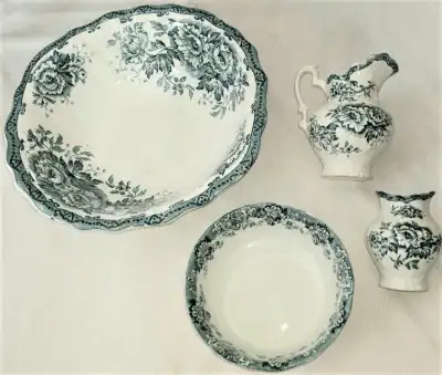 Winkle Stoke England Blue & White Glazed Pottery Chamber Set, View more
