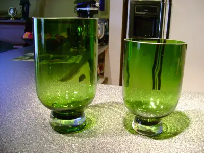 Set of 2- Pier 1 green glass candle holders., View more
