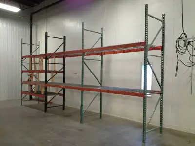 Used pallet racking 42” D x 12’ H Total 24’ long when assembled (3 x 8-ft sections) Come with wire m...