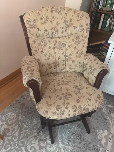 Comfy, upholstered traditional rocker. EUC, View more