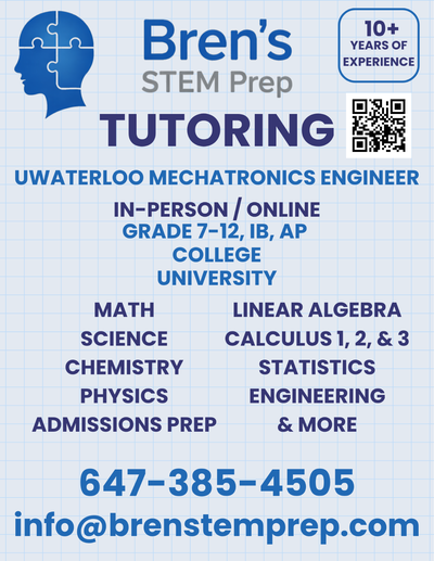 Gr 7-12/College/University Math/Science Tutor-Kitchener/Waterloo, View more