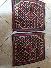 A pair of vintage Persian (Bijar) kilim. 21”x18”each.