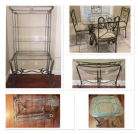 9 pieces vintage metal and glass furnitures 