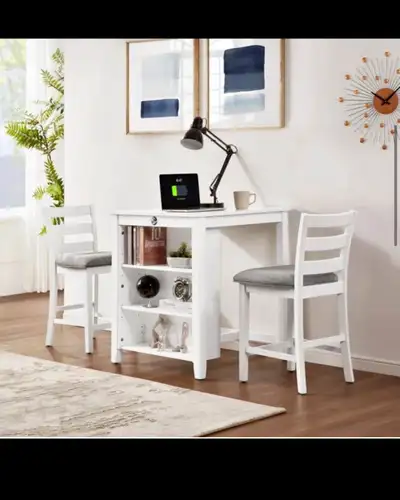 36 " Modern Dining Set Of 3 With Charging Station & 3-tier Adjus, View more