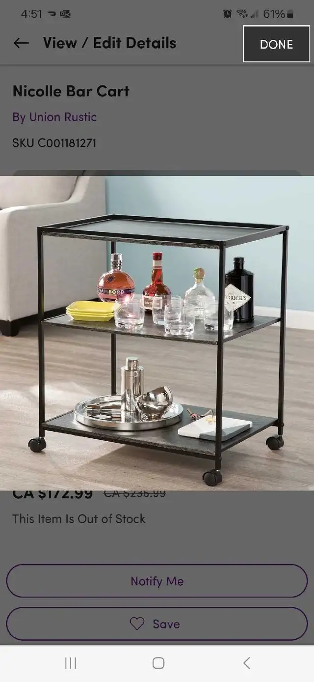 Nicolle Bar Cart in Bookcases & Shelving Units in Edmonton - Image 2