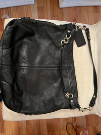 Large coach black leather handbag with silver hardware