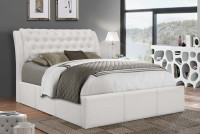 04-008 King Size White Leather Bed with Tufted Headboard