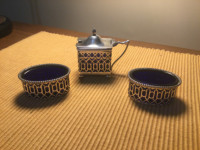 Vintage Sterling silver with cobalt glass condiment set