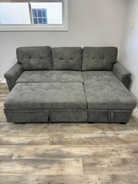 New In Box Pullout Bed Sleeper Sectional Sofa - Grey In Big Sale