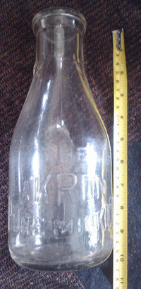 Vintage Milk Bottle Akron Pure Milk Co. one Quart Liquid