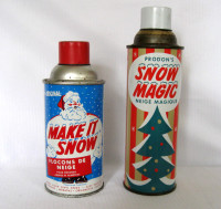 DEUX CONTENANTS VINTAGE DECORATION NOEL.MAKE IT SNOW/SNOW MAGIC