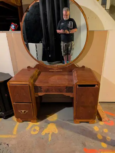 1930 era drop center vanity w mirror, View more