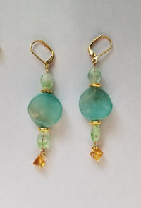 Handmade jewelry set, bracelet and earrings with genuine gemston