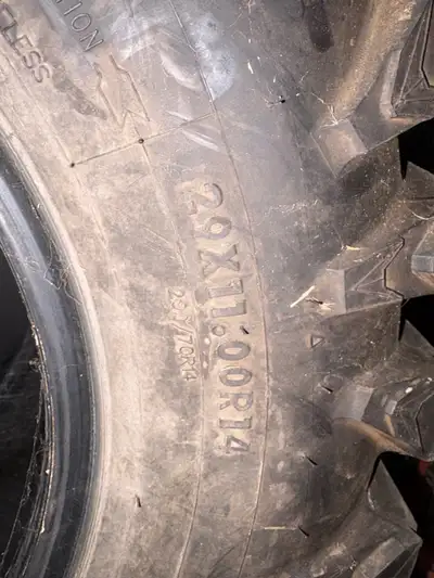 Used but still lots of tread. 3 have plugs. 2-29x9R14 2-29x11R14 4 tires total came off 2021 Polaris...