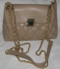 Elizabeth Grant Leather-Look Quilted Handbag Purse Beige NEW