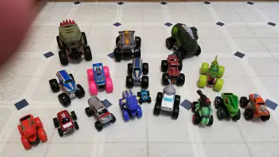 Monster trucks, various sizes.