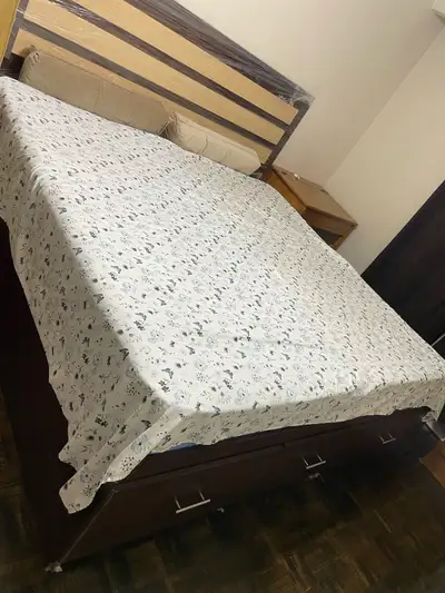 Moving sale: King bed storage bed with side drawers, View more