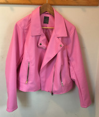 NEW Pink Faux Leather Jacket, s XXL