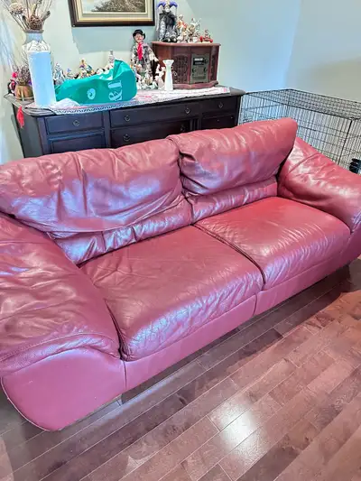 Natuzzi Red Leather Sofa/Couch, View more