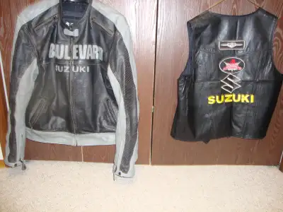 Leather jacket with liner and vest size large, also have drivers back rest All 3 for $120 obo