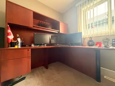 Executive L-Shaped Desk with Hutch + File Cabinet, View more