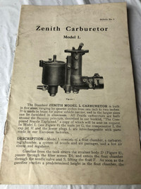 ZENITH CARBURATOR MODEL L CARB DESCRIPTION ADJUSTMENTS  #M0779C