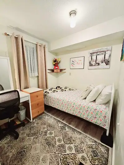 One fully furnished private bedroom with single bed, study table and chair and big closet. Suitable...