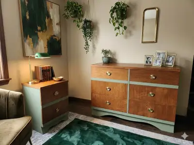 Vintage Sage and Walnut bedroom set, View more