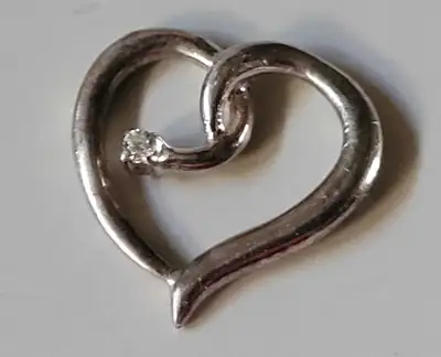 Vintage Sterling Silver Heart Pendant with Cubic Zirconia