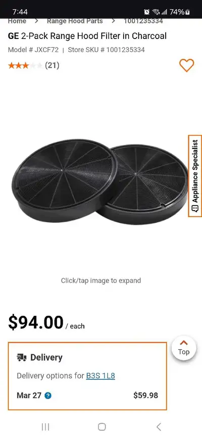 2 pack GE carbon filters for range hoods, View more