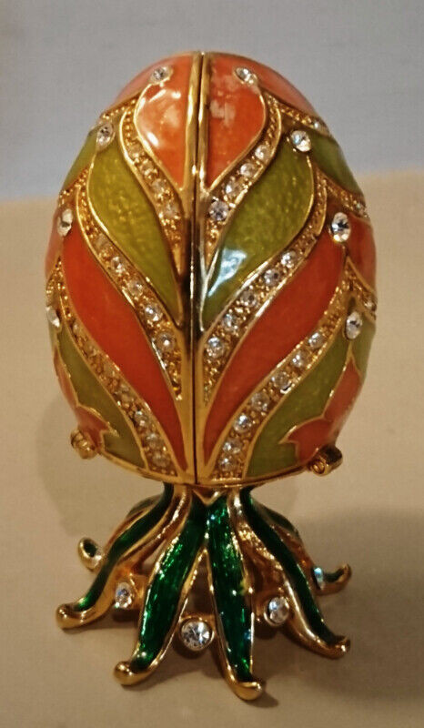 Beautiful Orange and Green Enamel Metal Egg Desk Clock Trinket B in Arts & Collectibles in Oshawa / Durham Region - Image 4