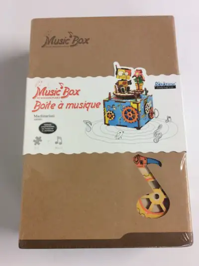 A new, in original sealed packaging, Robotime DIY music box 3D wooden puzzle with a machine theme (m...