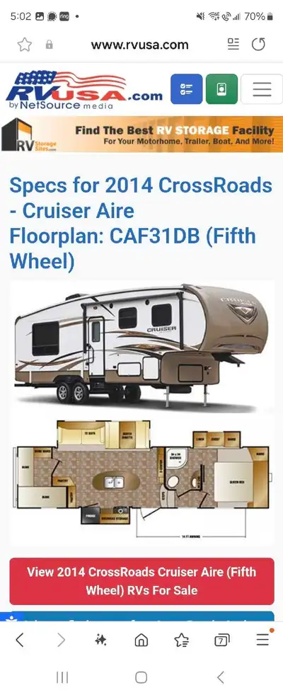 2014 cruiser aire 31 ft 5 wheel. Great family fun. Triple bunk