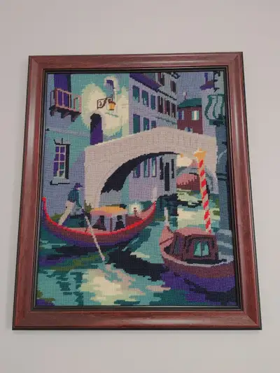 Beautiful needle point with nice frame in excellent condition, View more